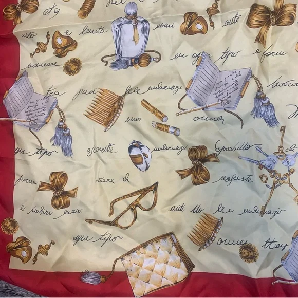 VTG Jones New York 100% Silk Rolled Edge Printed Scarf Perfume Tassel Key Square - Picture 4 of 11